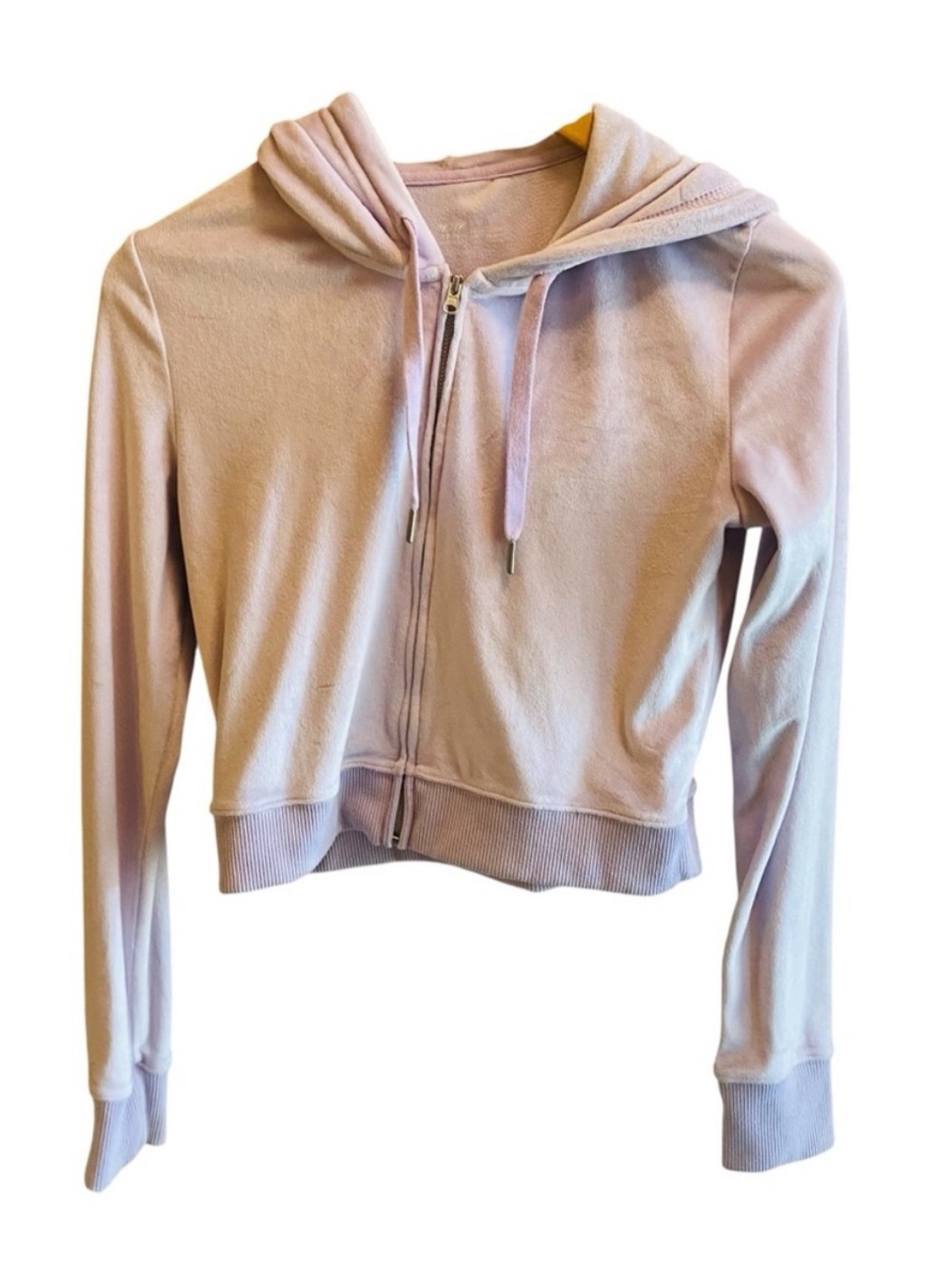 AERIE Light Pink Cropped Velvet Zip Up Hoodie